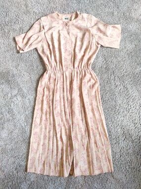 Vintage Light Pink Floral Midi Dress